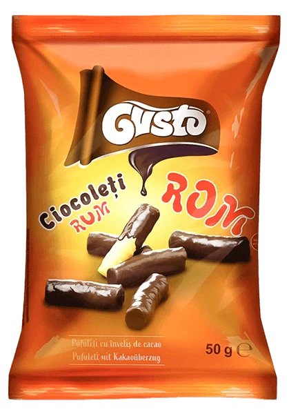 GUSTO - RUM FLAVOURED CHOCOLATE PUFFS 50G